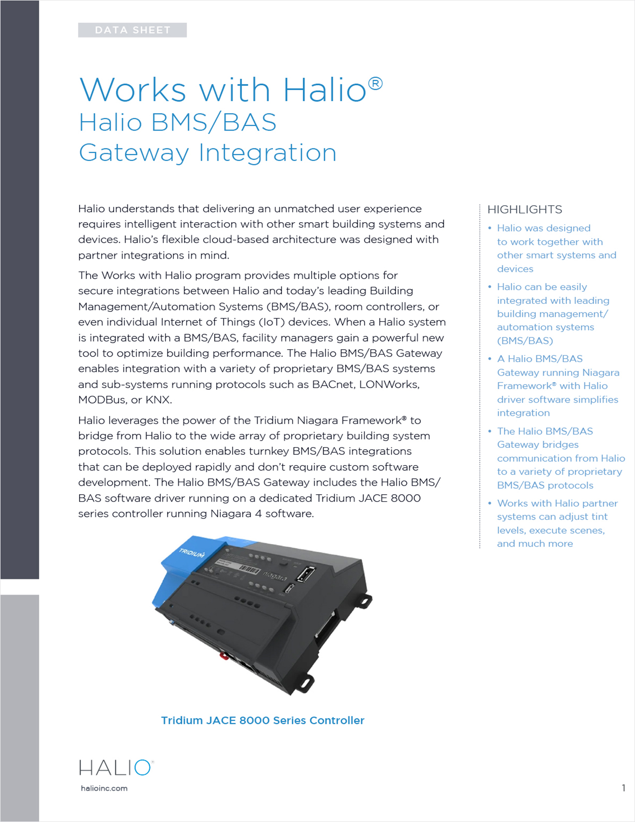 Works with HALIO® &#8211; HALIO BMS/BAS Gateway Integration