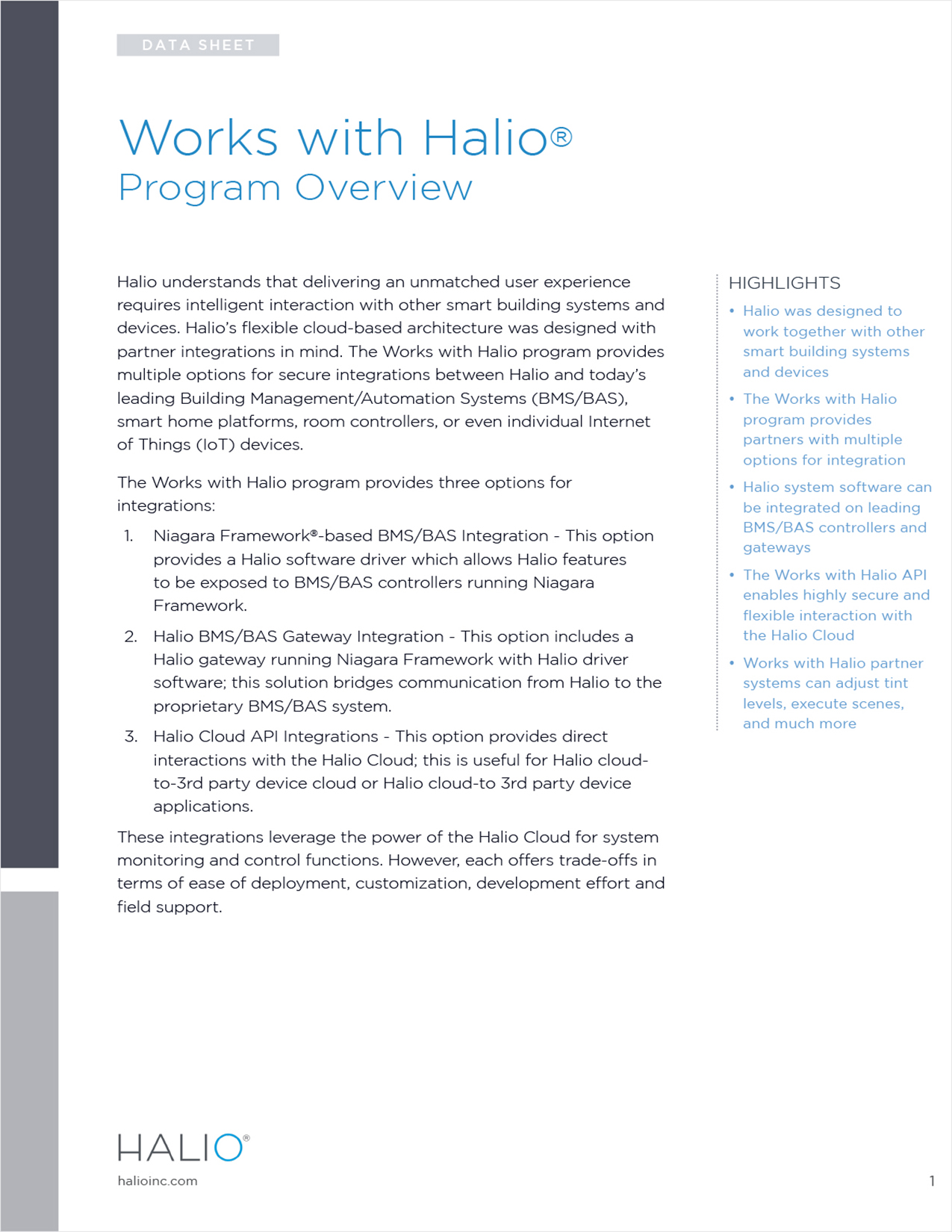 Works with HALIO® Program Overview
